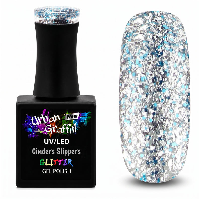 Cinders Slippers - UGGP-A0908 Urban Graffiti Silber- und Blau-Glitzer-Nagellack 15ml