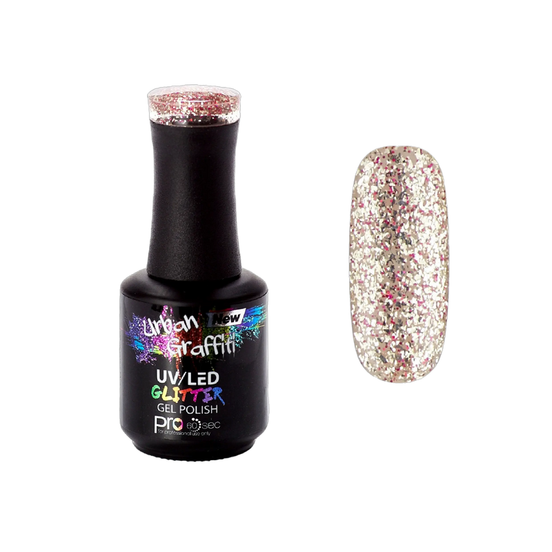 Cosmic Love - UGGP-A0916 Vernis Gel Pailleté Or et Rouge Graffiti Urbain 15ml